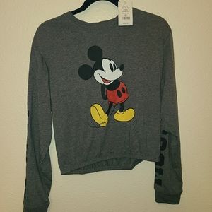 Disney Mickey Mouse Crop Long Sleeve Top Tee Shirt